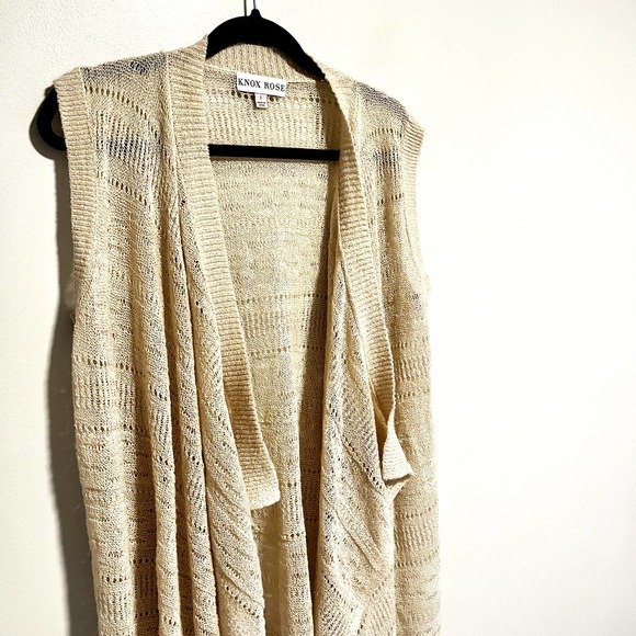 Knox Rose Knit Longline Cardigan Drapey Open Knit Long Duster Tan 1X - Picture 12 of 13